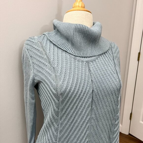 Calvin Klein Light Blue Turtleneck Cable Sweater Sz S - Picture 2 of 9